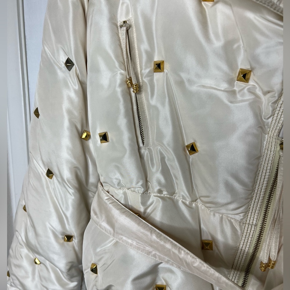 RARE ROBERTO CAVALLI VINTAGE IVORY GOLD STUDDED PUFFER JACKET SIZE L - Picture 10 of 12